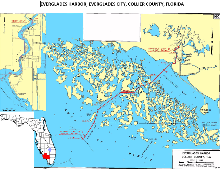 A Map of the project consists of a channel 8 feet deep and 60 feet wide from that depth in the Gulf of Mexico to mile 1.5 in Barron River, with a turning basin about 0.5 acres in area near the upper end.